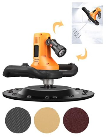 Hanchen Máquina Alisadora de Paredes con Paleta de Hormigón Multifuncional 1680W Mezclador de Hormigón Industrial Pulidora de Mortero de Cemento Eléctrica con Barra de Agitación Esponja Papel de Lija