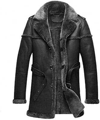 Men's Classic Anti Winter Grey Fur Black Real Sheepskin bomber Leather Duffle Coat (XXX-Large), 3X-Large, a-1