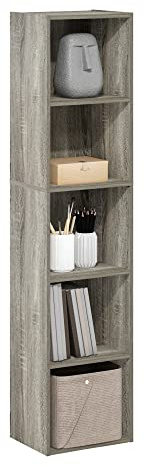 Furinno PASIR Book Shelf, 5-Tier Modern Bookshelf, Open Shelves Bookcase 9 x 12 x 52, for Living Room, Bedroom, Home Office, French Oak