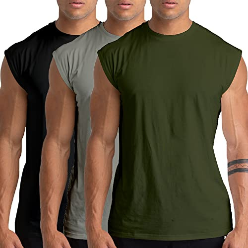 Holure 1 eller 3 eller 5-pack bomull gym linne träning ärmlös t-shirt atletisk muskeltank träning bodybuilding skjortor, 3-pack: svart/grå/grön, L