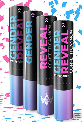 Partyjoker Gender Reveal Cannon Confetti - 2 Pink & 2 Blue - Biodegradable FSC® Confetti - Simple & Safe to Use for Gender Reveal Parties