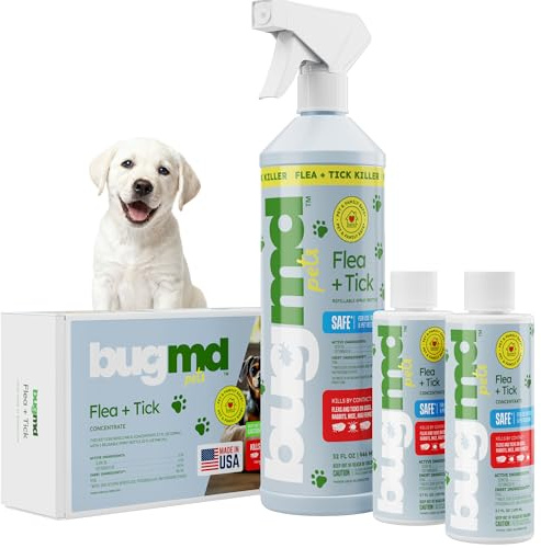BugMD Flea and Tick Concentrate (3.7 oz, 2 Pack) – Essential Oil Formula for Dogs, Controls Fleas, Ticks & Mites, Safe for Pet Beds, Kennels & Home Use
