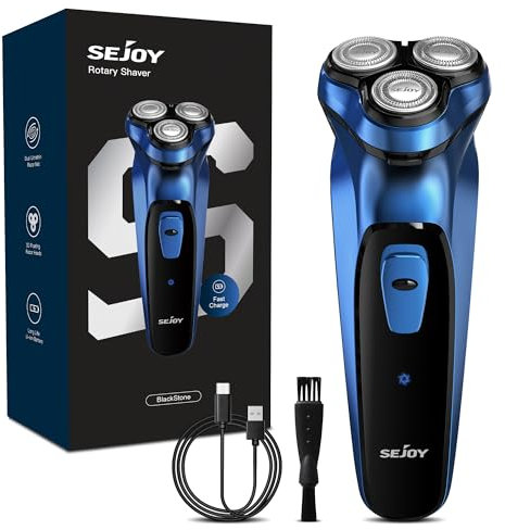 Sejoy Electric Razor for Men,Electric Shavers for Men,Face Shaver, Cordless Washable Rechargeable Shaving Machines,Pop Up Trimmer for Travel Home, LED Display,Fast Charging,Azure