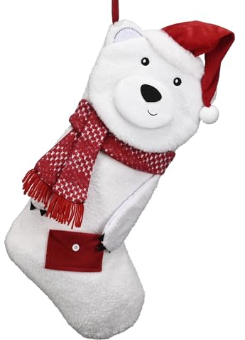 Valery Madelyn Polarbär Nikolausstrumpf Große,21 Inch/54cm Weihnachtsstrumpf zum Befüllen und Aufhängen für Kamin,Nikolausstiefel für Rot Weiß Weihnachtsdeko,Kinder
