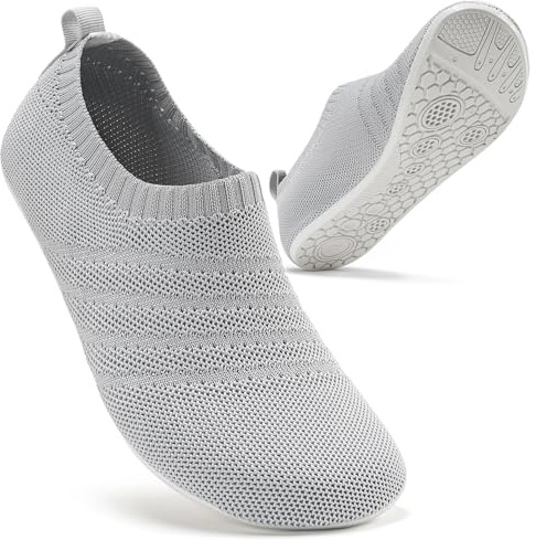 Sosenfer Chaussons Pieds Nus Femme Homme - Pantoufles de Maison Antidérapantes, Respirantes et Très Confortables - Lavable enMachine, Unisex-lightGrey-White-44