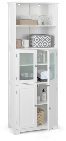 GIANTEX - Armadio Alto per Stoccaggio, Mobile da Bagno con Porta e Ripiano Regolabile, Organizzatore Autoportante da Terra per Camera da Letto, Cucina, Soggiorno, Bianco, 60 x 30 x 163 cm