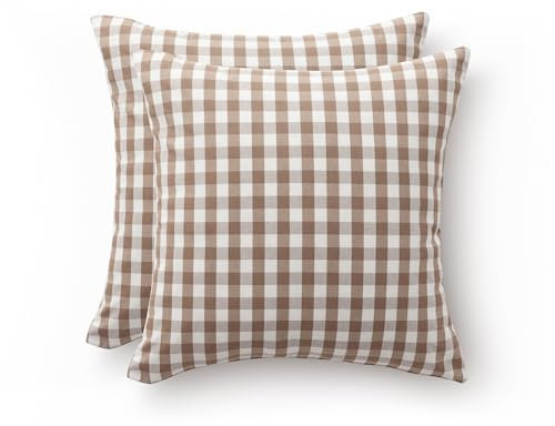 GAMUSI Juego 2 Funda Cojín Vichy a Cuadros 45x45 - Fundas cojín Decorativas sofá con Cremallera algodón Transpirable y Suave, Color Taupe