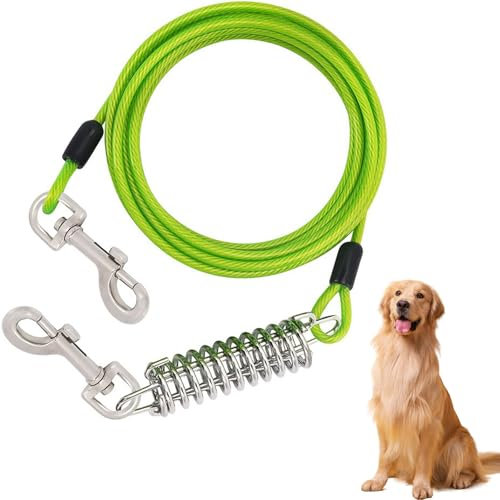 Amexo 3 m Correa de Cable para Perro, Cadena de Perro con Resorte Absorbente, Cable de Amarre para Perros a Prueba de Mordidas, Cable para Perros Inoxidable Correa para Perros Medianos y Grandes