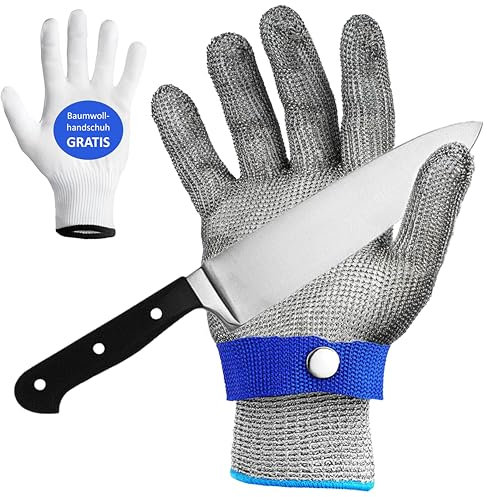 ZWERKZEUG PREMIUM Schnittschutzhandschuhe Küchenhandschuhe - Kreuzfaser-PE-Stoff – Schnittfest – Komfortables & dehnbares Material – Hoher Schnittschutz E – ANSI CUT A9 (Edelstahl, M)
