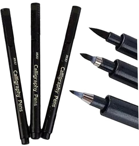 Xoeryoy 3 st kalligrafipennor, stora/medium/små svarta bläck kalligrafipennor för att skriva, påfyllningsbar ritning för teckning och signatur