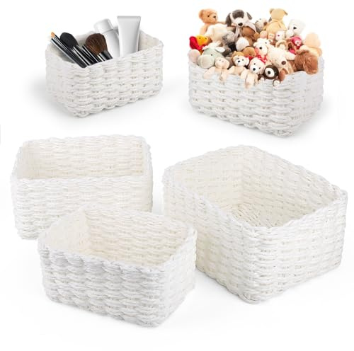 3 Piezas Almacenamiento Cestas, Cesto de Almacenaje, Organizadoras de Espacio y Almacenamiento Prácticas, Cestas Organizadoras, Cestas de Almacenamiento para Cocina, Baño, Salones (Blanco)