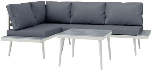 Outsunny Gartenmöbel Set 4 Personen wetterfest Balkonmöbel-Set mit 2er Sofa, Kissen Beistelltisch Stahl Outdoor Sitzgruppe Terrassenmöbel Gartengarnitur Gartenlounge für Garten Terrasse Grau