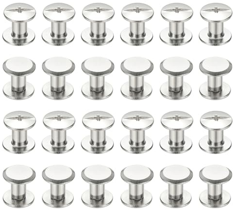 PATIKIL 24 Sets Chicago Screws, 4x6mm(DxH) Chicago Screws Phillips Binding Post Screw Bolts Leather Rivets 304 Stainless Steel Fasteners for Leather Belt Scrapbook Photo Albums, Silver