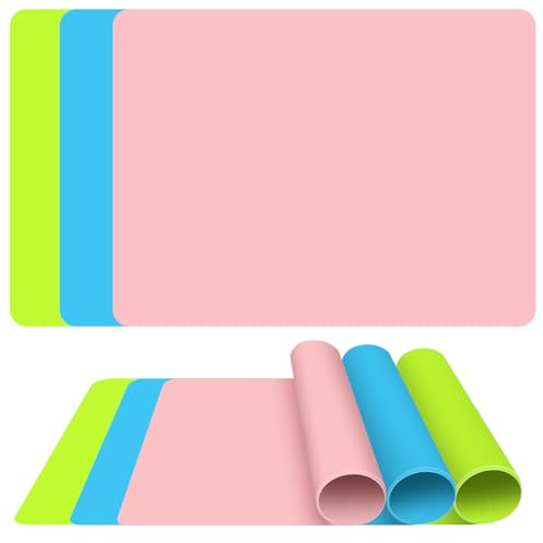 3 Stk Silikon Backmatte, 40 x 30cm Malunterlage für Kinder A3 Silikonmatte, Bastelunterlage Kinder Knetunterlage, Rutschfest Bastelmatte Dauerbackmatte für Backofen, Küche, Schule, Basteln, Handwerk