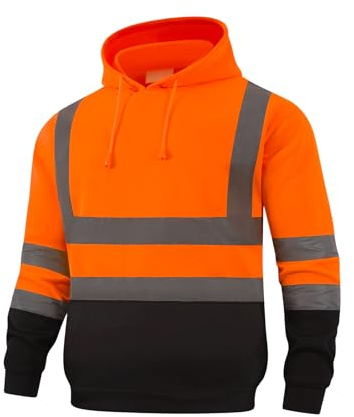 HYCOPROT Sweatshirt med hög synlighet reflekterande säkerhetshuvtröja lätt hög kvalitet arbetsjacka fickor dragsko säkerhetsrock pullover med svart botten bär varm topp för män kvinnor EN ISO 20471