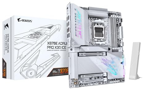 GIGABYTE X870E AORUS PRO X3D ICE Motherboard - Supports AMD Ryzen 9000 CPUs, 18+2+2 Phases Digital VRM, up to 9000Hz DDR5 (OC), 2xPCIe 5.0 + 2xPCIe 4.0, Wi-Fi 7, 5GbE LAN, USB 4