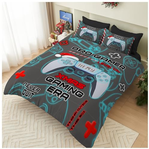 GC GAVENO CAVAILIA Christmas Duvet Cover Single - Soft Xmas Bedding & Quilt Cover with Pillowcase - Pro Gamer Pattern Single Bed Duvet Set - Breathable Comforter Cover (135x200 cm) - Washable