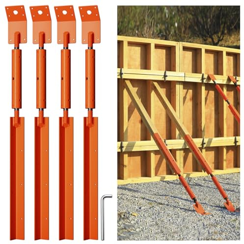 EPCEE Adjustable Wall Brace Concrete Turnbuckle Form Aligner 33.2-40 Length Heavy-Duty Steel Formwork Support Anti-Loosening Brace for Walls/Columns/Beams (4, Safety Orange, 33.2-40)