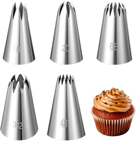 5 punte per tubazioni per torte (1 m 2D 6B 4B D42), punte per decorare torte senza soluzione di continuità, punte per pasticceria, strumenti da forno per arte fai da te