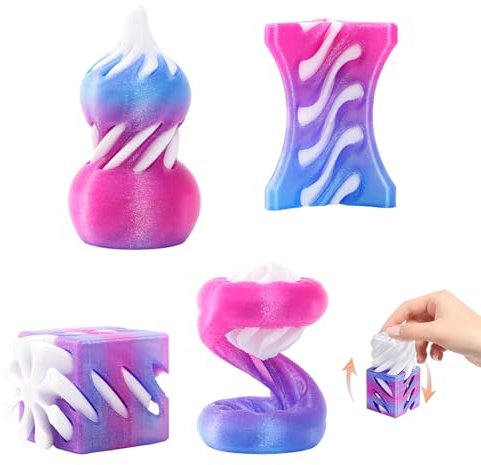 4Pcs Impossible Cone Fidget Toys, 3D Printed Spiral Sensory Stress Relief Toys for Adults and Kids, Anxiety Relief Desk Decor for Office, Home, and School (Blue)