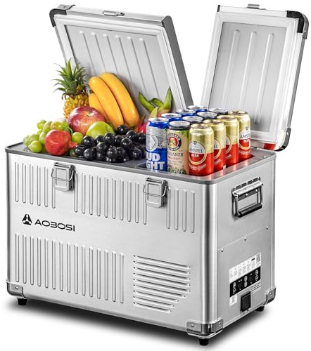 AAOBOSI 40L Kühlbox mit Kompressor & Dual-Zone: Kühlen bis -20°C, mobil mit Rollen, 12V/230V – Alleskönner für Auto, Camping, Wohnmobil, Boot, Garten