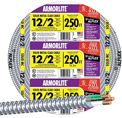 Southwire 68580055 250 ft 12/2 solid CU MC Lite Cable, Aluminum
