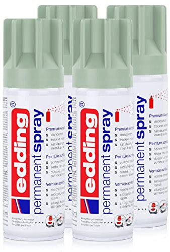 edding Permanent Spray Premium-Acryllack mellow mint 200ml – seidenmatt – Sprühlack deckt sofort, trocknet extrem schnell und hält dauerhaft innen & außen, für Glas, Metall, Holz uvm. (4er Pack)