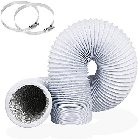 4Inch 10FT (3m) Long Flexible Aluminum Air Ducting 100mm, Heavy-Duty White 4 Layer Tumble Dryer Vent Hose, Dryer Duct for HVAC Ventilation, Extractor fanFan Systems, 2 Stainless Steel Clamps Include