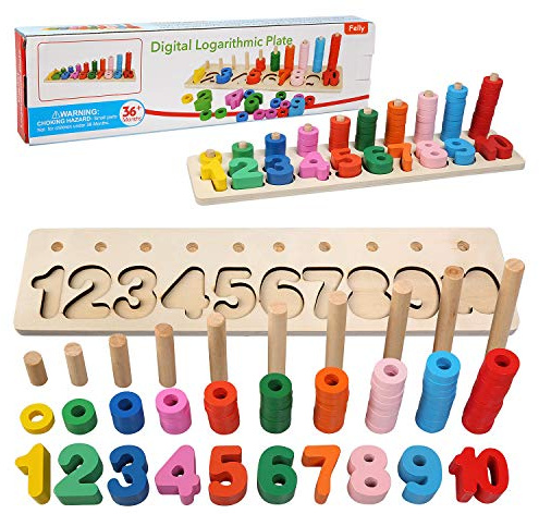 Felly Juguetes Bebe Niños, Juegos de Madera Montessori Tablero de Conteo de Números de Apilamiento de Clasificación Matemática Aprendizaje de Juguetes Educativos, Regalo de cumpleaños 3+ años