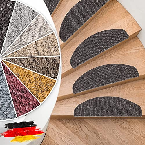 Floordirekt Stufenmatten Alto - Halbrund oder Eckig - Treppenmatten in 8 Farben - Strapazierfähig & pflegeleicht - Stufenteppich für Innen (Anthrazit, Halbrund 65 x 23,5 cm)
