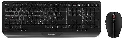 CHERRY GENTIX DESKTOP, Pack de Teclado y Ratón Inalámbricos, Distribución de Teclado Suizo (QWERTZ), Rotulación de Teclas Duradera, Diseño Ergonómico, Funciona con Pilas, Negro