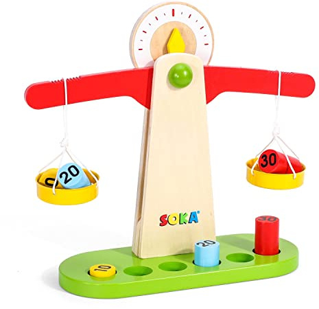 SOKA Wooden Balancing Toy Learning Basic Math Counting Teaching Game Weighing Scale Developmental Montessori Toy Set for Kids Toddlers Children Boy Girl Ages 3 year old +
