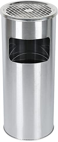 Pattumiera in acciaio inox cestino pattumiera a pedale contenitore rifiuti 30L rotondo, Pattumiera in Acciaio Inox con Portacenere per Esterni, Posacenere da Pavimento con Griglia (D'argento, 1)