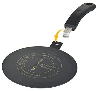 Adaptateur Induction 20 cm avec Poignée Amovible Isolante - Ne CHANGE PAS de Couleur après utilisation -Plaque Diffuseur de Chaleur avec Revêtement Haute Température Noir - Disque Relais Induction/gaz
