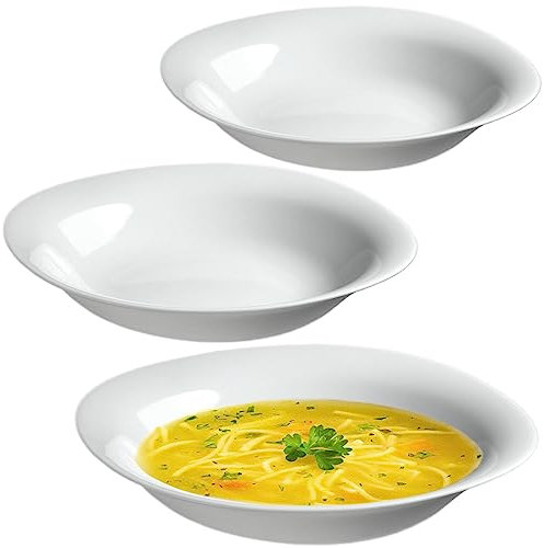 KADAX Plato sopero, cuenco de sopa de vidrio templado, plato de pasta apto para lavavajillas, cuenco de ensalada blanco, plato hondo para sopas, pasta, ensalada (blanco, 23 cm, 3 unidades)