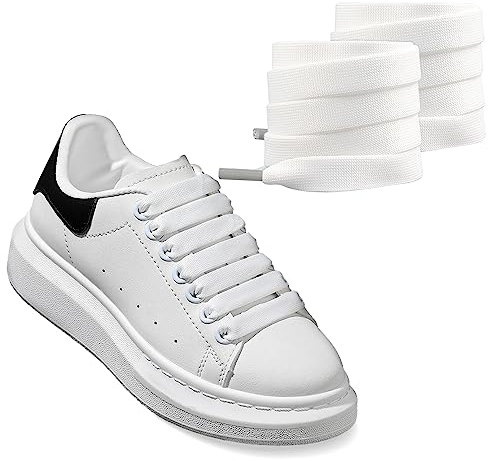 UamGlsob 2 Paare Flache Dicke Schnürsenkel für Alexander McQueen Turnschuhe, 12mm Jumbo Breit Schuhbänder Ersatz für Schuhe, Fat Thick Lacces (White, 54/140cm)
