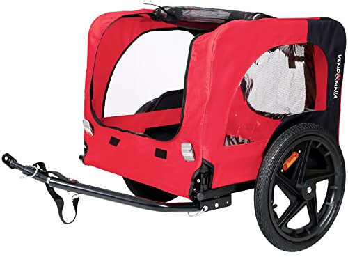 CIATRE Outdoor Heavy Duty Foldable Utility Pet Stroller Dog Carriers Bicycle Trailer with Foldable Frame, Safety Features, Rear Door, and Bike Compatibility (Red)
