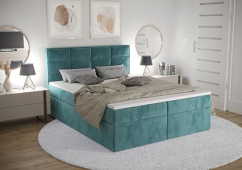 Verona Idee Boxspringbett Keja Kontinental 7 3 Größen Inkl. Lattenrost XXL Bettkasten Türkis 180cm X 200cm Bonell Matraze und Toper 4cm