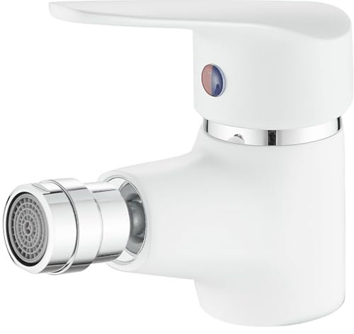 Maynosi Mitigeur Bidet Moderne, Mitigeur Monocommande Bidet, Robinet de Bidet, Inclure des Tuyaux Flexibles, Laiton (Blanc)