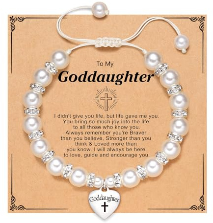 Oidea White Pearl Baptism Bracelet: First Confirmation Gift for Girls - Goddaughter Gift from Godmother or Godfather