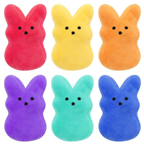 RLXGCZ 6 Pcs Easter Bunny Plush Toys,Easter Basket Stuffers Toys for Kids,Bunny Stuffed Animals, Easter Party Favors Gift Toys for Kids