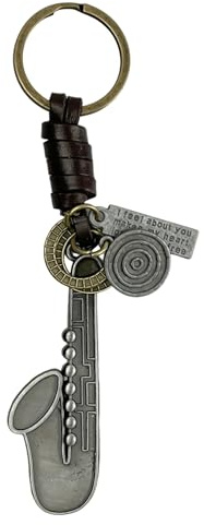 Portachiavi Sassofono Argento - Portachiavi Strumento Musica Sassofono con frase motivante - Accessorio in metallo con catena in pelle per gli amanti della Musica, Musicisti e Sassofonisti -