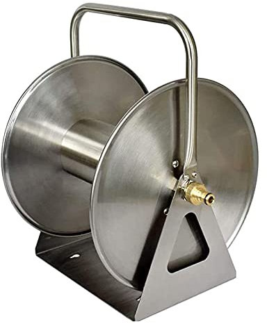 Carrete de manguera de jardín de metal para montaje en pared, caja portátil de suspensión de acero inoxidable para limpieza de patio de automóviles, granja y patio, manguera de tub