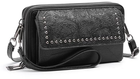 FALAN MULE Crossbody Bags for Women Small Leather Cell Phone Wallet Wristlet Purse with Zip Around 2 Strap