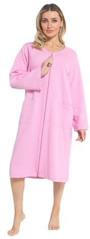 INSIGNIA Ladies Zip Front Waffle Cotton Dressing Gown (UK, Numeric, 20, 22, Regular, Regular, Pink)
