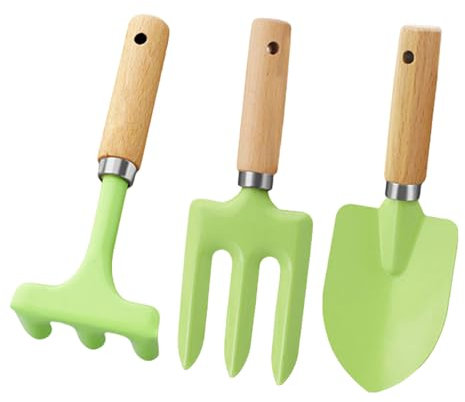 3-teiliges Kinder-Gartenwerkzeug-Set, Metall- und Holzgriff, inklusive Schaufeln, Rechen, Gabel, geeignet für Outdoor-Spiele, Strandabenteuer
