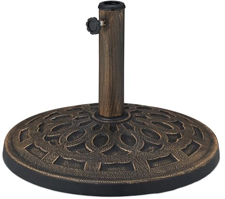 Relaxdays Schirmständer Sonnenschirm, für Schirmstangen 34–48 mm, Ø 49 cm, Vintage, Sonnenschirmständer, schwarz/Bronze