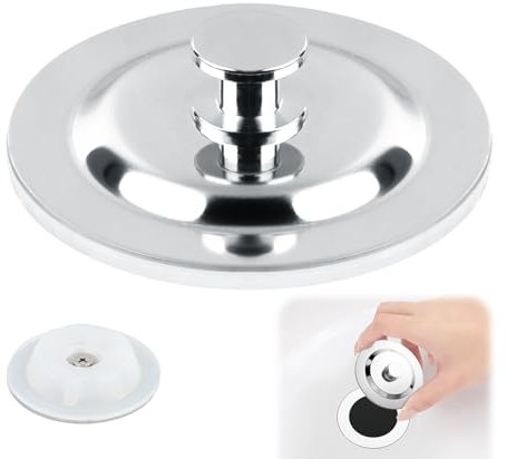 Universal Bath Plug UK - 40-45mm Stainless Steel & Silicone Sink Stopper for Bathtub, Basin, Kitchen - Corrosion-Resistant Drain Plug with Easy-Pull Handle (Silver)