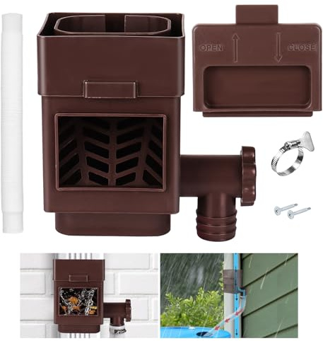 Rainwater Diverter Kit, Downspout Diverter, Rain Barrel Diverter Kit with Adjustable Valve and Filter, Rain Diverter Kit Fits for 2x3 or 3x4 Inch Standard Downspouts (Brown)