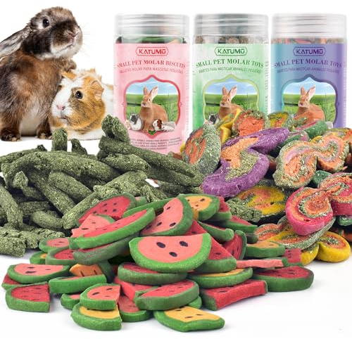 KATUMO 3PCS Rabbit Chew Treats - Mixed Natural Timothy Hay Pumpkin Carrot Beet Spinach Chew Toys for Rabbit Guinea Pig Hamster Bunny Chinchilla Gerbil Small Rodent Pets